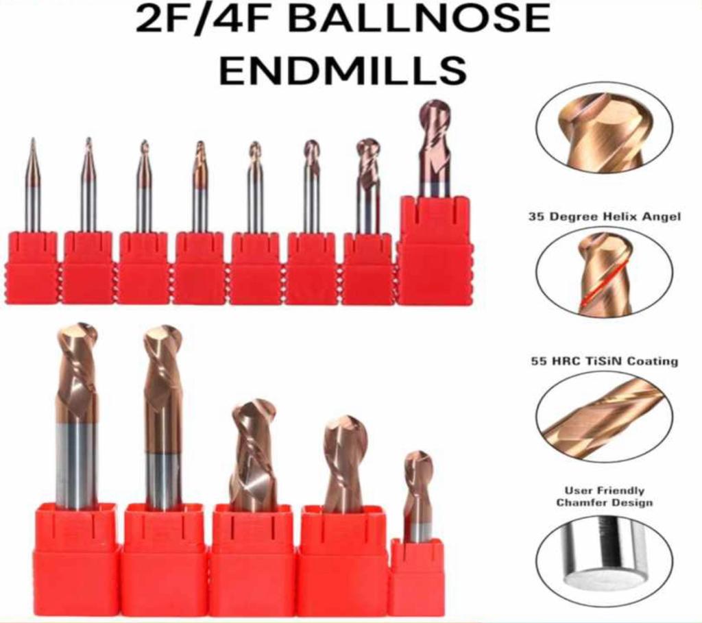 5-Pack 4-Flute Ball Nose Carbide End Mills – 1/16" Shank, 1/8" Cut, AlTiN Coated, 30° Helix